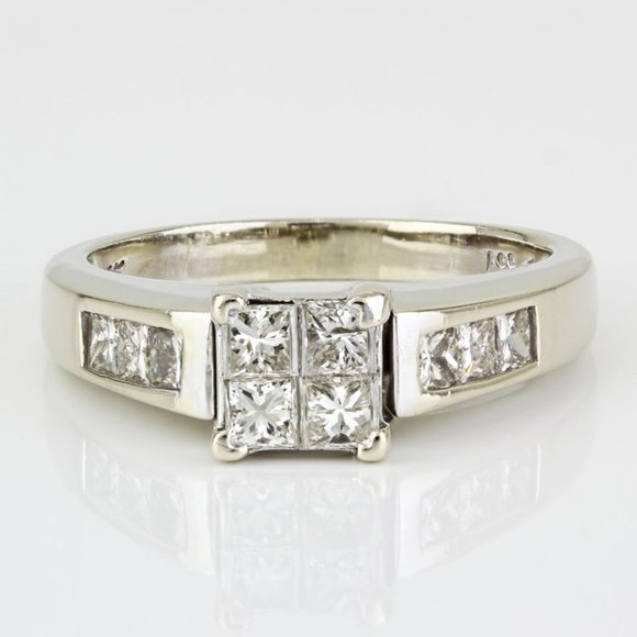 14k White Gold Princess-Cut Diamond Anniversary / Engagement / Cocktail Ring - Picture 3 of 8